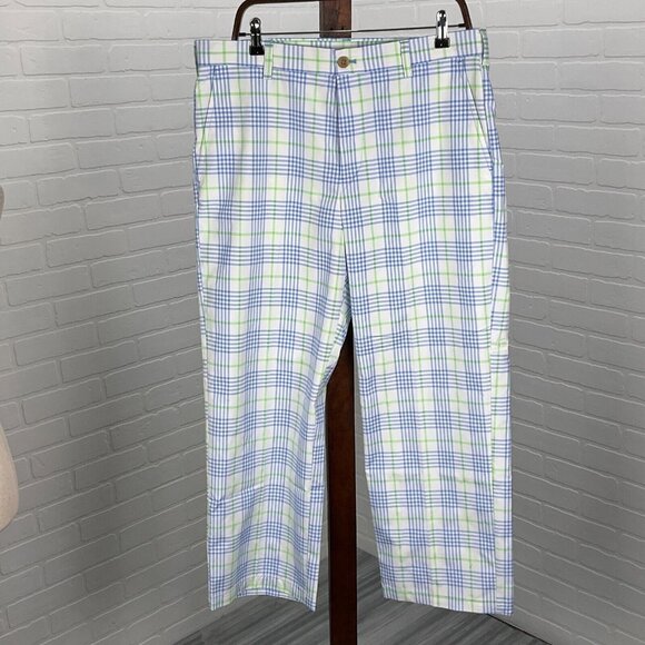 IZOD Pants‎ Mens 34/34 ACT 34Wx29L Blue Green Plaid Golf Chino Classic Straight - Picture 1 of 13
